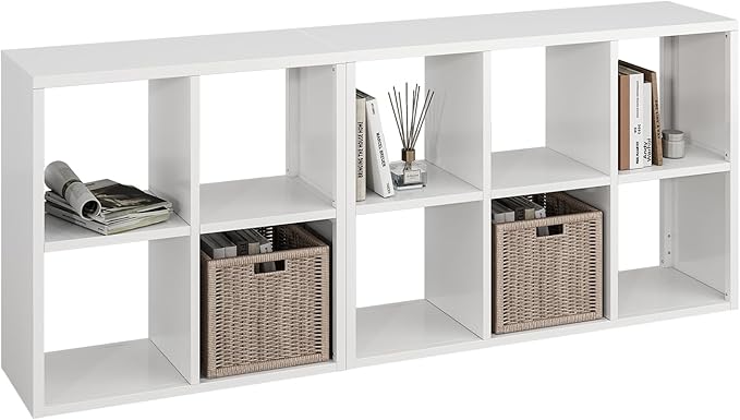 IRONMIX White Cube Storage Organizer, Metal Short Bookshelf with Storage, Modern 2 Tier Horizontal Bookshelf, Short Cabinet Display Case, Small Cube Bookcase for Home Office Library (White, 700+1037)