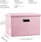 PRANDOM Large Stackable Storage Bins with Lids [3-Pack] Leather Fabric Foldable Storage Boxes Organizer Containers Baskets Cube with Cover for Bedroom Closet Office Nursery Pink (17.7x11.8x11.8)