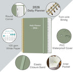 Daily Planner 2026 Full Page Per Day- 2026 Daily & Monthly Planner from January 2026 to December 2026, Day Planner 2026 with 12 Months Tabs, 8.5" x 11", Green