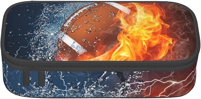 SNAPMADE Boys Pencil Box with Football Pattern, Cool Sports Pencil Case Large Capacity Durable Pencil Pouch Storage Pen Bag Stationary Case Desk Organizer with Zippers for Teens Adults