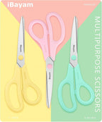 Scissors, iBayam 8" All Purpose Scissors Bulk 3-Pack, Ultra Sharp 2.5mm Thick Blade Shears Comfort-Grip for Office Desk Accessories Sewing Fabric Home Craft School Supplies, Right/Left Handed