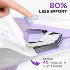MARSROCK Effortless Stapler for Desk with 40-50 Sheet Capacity, 2000 Staples, 1-Touch Stapling, Ergonomic & Easy to Load Desktop Staplers, Heavy Duty Stapler, and Magnetic Staple Remover, Purple