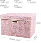 PRANDOM Larger Collapsible Storage Boxes with Lids Fabric Decorative Bins Cubes Organizer Containers Baskets Handles Divider for Bedroom Closet Living Room Pink 17.7x11.8x11.8 Inch 3 Pack