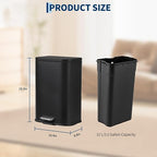 Takywep 3.2 Gallon Brushed Stainless Steel Trash Can with Soft-Close Lid, 3.2/5.3/8/13.2 Gallon Smudge-Resistant Compact Garbage Bin for Kitchen, Bathroom, Office - Black & White