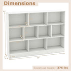 Tangkula 10-Cube Bookshelf, 55”L Floor Bookcase with 2 Anti-Tipping Kits, Freestanding Storage Organizer, 4-Tier Display Shelf for Home, Office & Dorms, Natural/White (White, 10-Cube-Large)