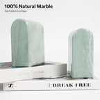 Faticdorr Luxury Marble Bookends for Shelves, 13LB Heavy Duty Marble Book Ends for Heavy Books, Stone Bookends Decorative, Polished, Light Green Arch, Set of 2