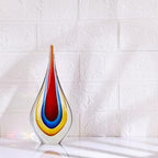 9" Tall Sculpture Hand Blown Glass Decor, Paperweight for Office Desk, Modern Glass Art Figurines Mediterranean Beach House Decor, Living Room Coffee Shelves Table Top Decoration (Red)