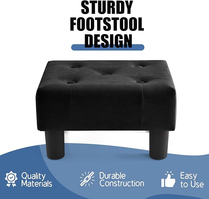 BRIAN & DANY Small Foot Stool, Velvet Foot Stools with Legs, Stable Small Footstool for Living Room, Black