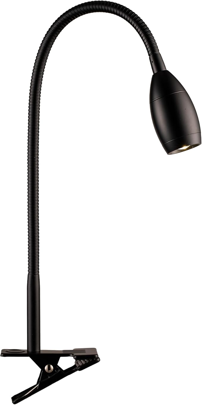 O'Bright Lumos - Versatile Clip-on Lamp: Zoomable Spotlight, Dimmable LED, Flexible Gooseneck, 4000K Light, 100% Metal Clamp - Ideal for Reading, Crafting, Work, and Headboards, Black