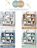 IOTXY Wooden Open Shelf Bookcase - 3-Tier Floor Standing Display Cabinet Rack with Legs, 8 Cubes Bookshelf, Tiffany-Green | Display Cabinet, Rack, with Legs, Bookshelf