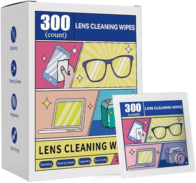 Pre-Moistened Lens Cleaning Wipes, Cleaning Wipes for Glasses, Computer & Laptops Screens, Smart Phones, Optical Lens, Goggles, and Watch Screen l Quick-Dry and Scratch-Free (Multicolor)