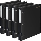 MUKAWA 1 Inch 3 Ring Binder, D-Ring Binder Holds 250 Sheets, PP Cover with Writable Spine Label, Lay-Flat Design, Letter Size 8.5x11, Lightweight for School, Office & Home Organization, 4 Pack, Black