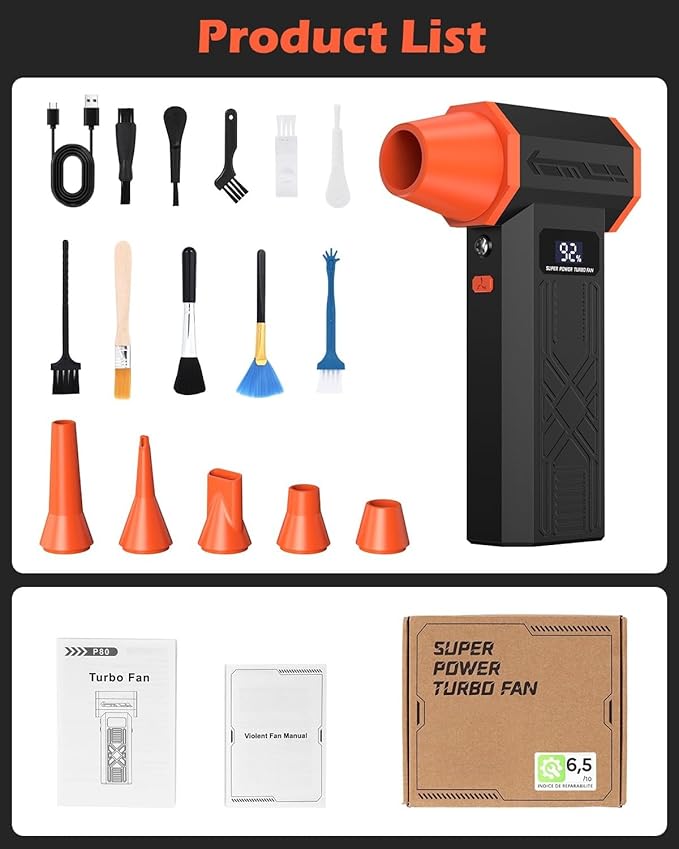 PENTASPI Compressed Air Duster, 120,000RPM Electric Air Duster, 4 Speeds Powerful Brushless Motor with LED Light, Rechargeable Cordless Air Blower for Computer, Keyboard, Car, Home
