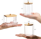 Tbestmax Bathroom Organizer Accessories Set-10 OZ Qtips Holder Storage with Bamboo Lids, Cotton Ball/Swabs Dispenser, Apothecary Container Jar 3 Pcs
