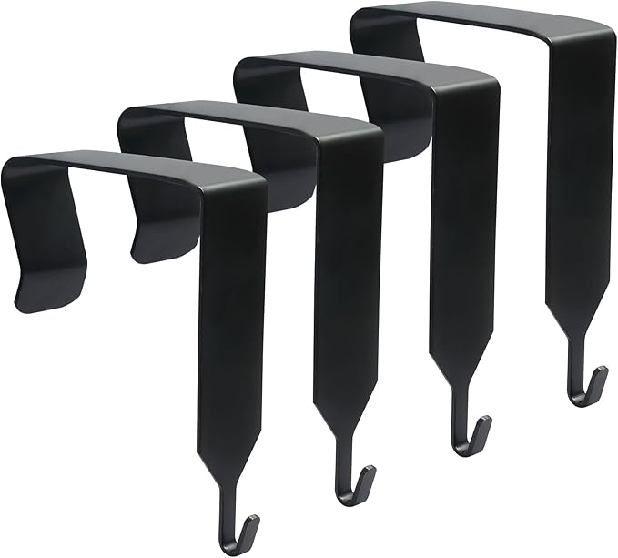 OSVJE 4 PCS Over The Door Hook, Universal Cubicle Hangers Metal Partition, Office Hook for Hanging File Bins/Keys/Whiteboard (Black)