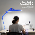 Neatfi XL 2,200 Lumens LED Task Lamp, 24W Super Bright Desk Lamp, 117 Pcs SMD LED, 4 Level Brightness, Dimmable, Task Light for Home, Office, Workbench (Non-CCT, Sapphire Blue)