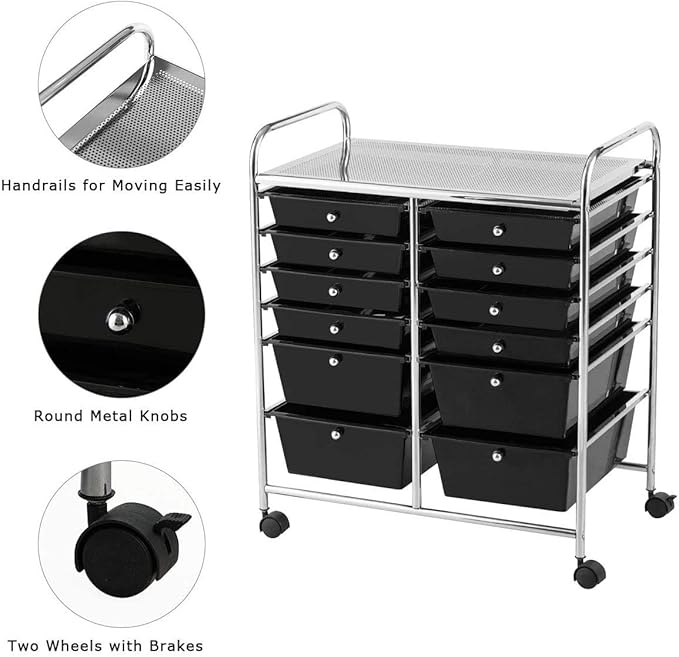 Giantex 12 Drawer Rolling Storage Cart Tools Scrapbook Paper Office School Organizer (Black)