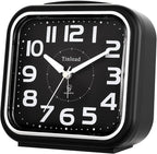 Tinload 5.5" Large Analog Alarm Clock Silent Non Ticking, Gentle Wake, Beep Sounds, Increasing Volume, Battery Operated Snooze and Manual Light, Easy Set, Black (Best for Elder)