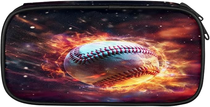 Pardick Pencil Case，Baseball Fire Big Capacity Pencil Pouch Coin Pouch Stationery Organizer For Teen School