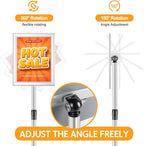 RedChili 2 Pack Sign Holder Stand 8.5x11 Inch, Adjustable Floor Standing Sign Holder Signage Stand with Aluminum Snap-Open Frame Vertical Horizontal View Display For Malls Schools Restaurants (Silver, Sharp Corner)