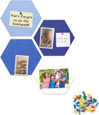 Uoisaiko 12" Large Bulletin Board with 15 Push Pins, Pack of 4 Hexagon Felt Pin Board Notice Boards for Home Office, Felt Wall Tiles for Photos Memos (Blue)