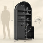 81" Tall Arched Cabinets,Bookcase with storage,Mid-Century Modern 6-Tier Bookshelf with Door,2 Book Risers and Adjustable Shelves offering more storage space for Living Room,Kitchen,Home Office,Black