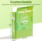 SUNEE 3 Ring Binder 1.5 Inch 1 Pack, Clear View Binder Three Ring PVC-Free (Fit 8.5x11 Inches) for School or Office Supplies, Tender Green
