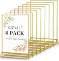 Dynta Acrylic Sign Holder 8.5x11 8pck Clear Table Display Stands Double Sided Table Sign Holders, Menu Holder for Wedding, Party, Office, Store, Home Use (Gold Frame)