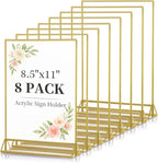 Dynta Acrylic Sign Holder 8.5x11 8pck Clear Table Display Stands Double Sided Table Sign Holders, Menu Holder for Wedding, Party, Office, Store, Home Use (Gold Frame)