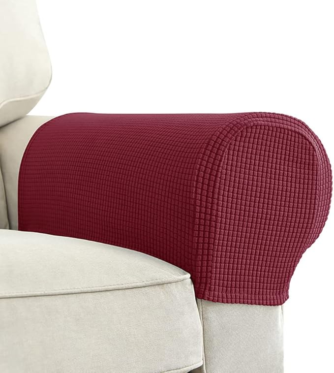 Chaexii Premium Polyester Sofa Arm Cover, Scratch Resistant Protector Covers, Washable, Elastic Armrest Covers for Square/Curved/Sloping Couch Armrests, 2Pcs (Wine red)