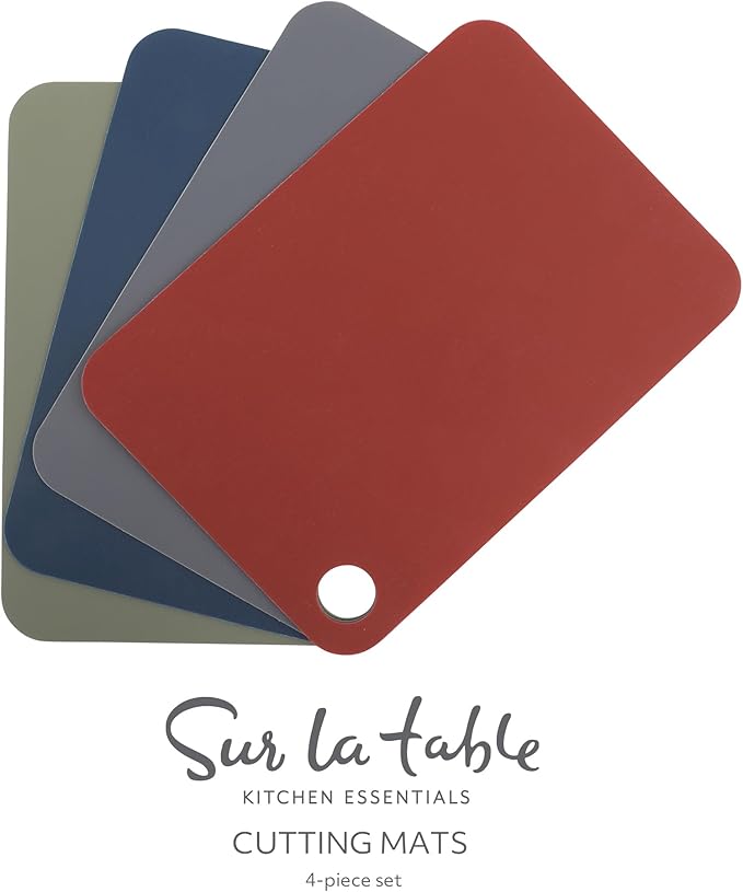Sur La Table Kitchen Essentials Crafty Carvery BPA-Free Flexible Cutting Mats – 4-Piece Color-Coded Chopping Board Set, Dishwasher Safe, Non-Slip, 11.75" x 8.25", Assorted Colors