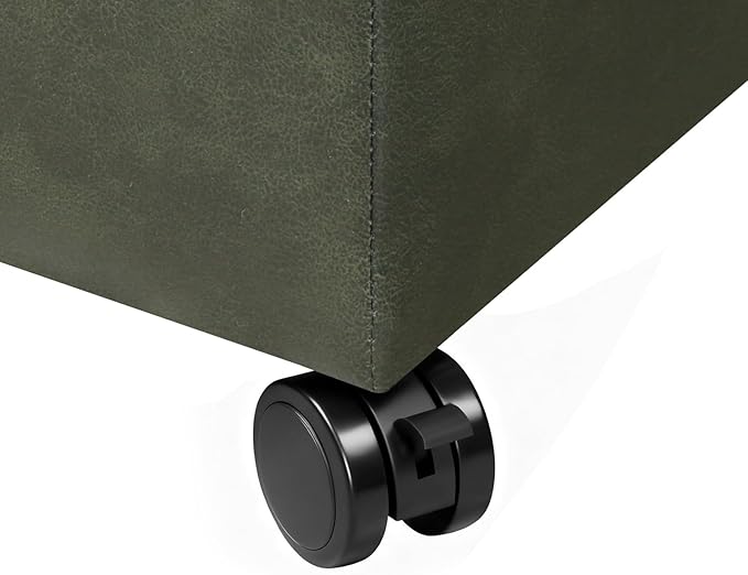 Joveco 24" Faux Suede Storage Ottoman Bench with Wheels, Rectangle Foot Rest Stool for Living Room, Bedroom, Entryway, Moss Green