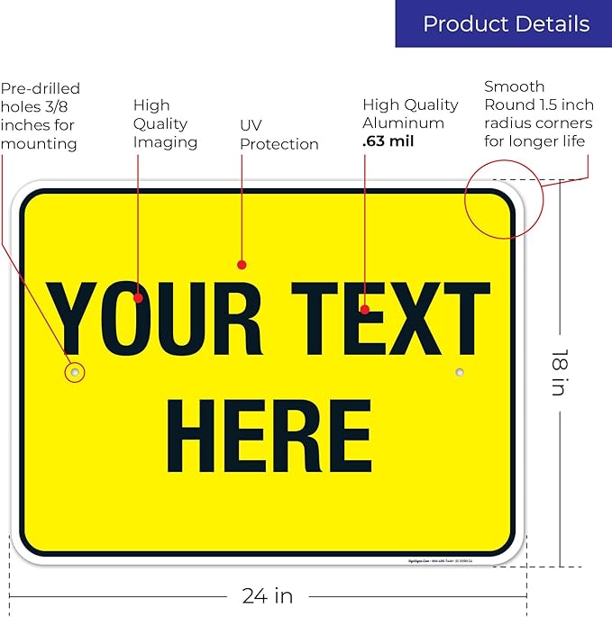Personalized Custom Yellow Background Customize for Office, Business, Workplace, Home, Airbnb, Delivery Sign, 18x24 Inches, Rust Free .063 Aluminum, Fade Resistant, Made in USA by Sigo Signs