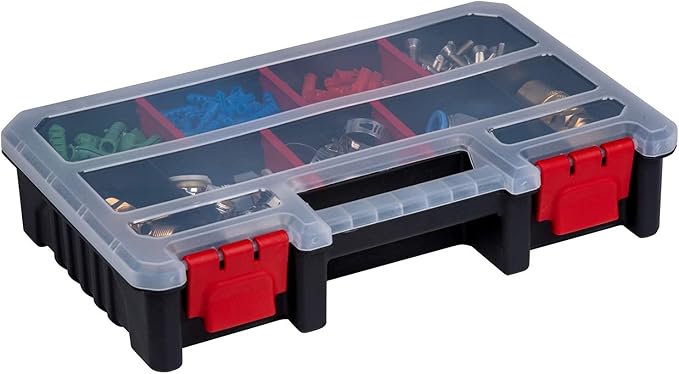 Compact Parts Organizer Box – Small Hardware Storage Case with 9 Compartments & 5 Dividers – Durable Nylon Screw, Bolt, Craft Organizer for Toolbox, Drawer, or Garage Use