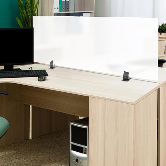 Acrylic Desk Privacy Divider with Clamps, 47x18x2 Inch Frosted Office Partition, Desktop Workspace Panel