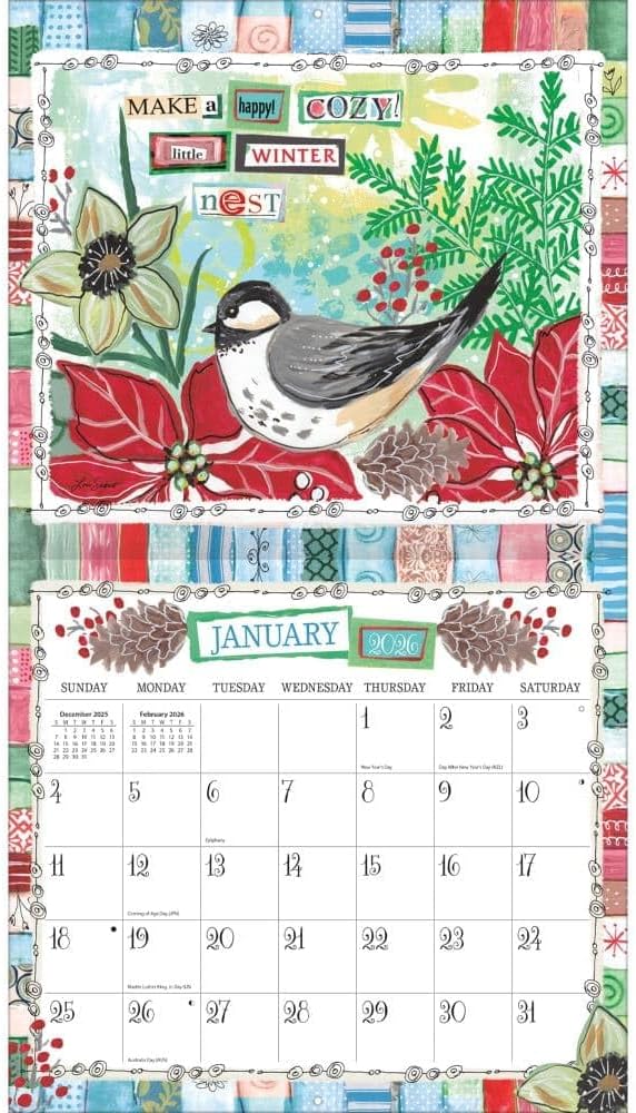 Lang Happy Life 2026 Wall Calendar – 12-Month Calendar with Stapled Binding, Linen-Embossed Joyful Artwork by Lori Siebert, 13.4" × 12"