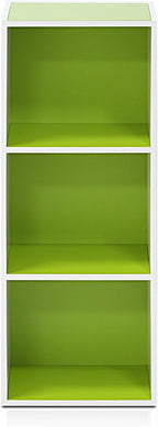 Furinno LUDER Book Shelf, 3-Cube Bookshelf, Bookcase with Open Shelves, 9.3 x 12 x 31.5, for Living Room, Bedroom, Home Office, White/Green