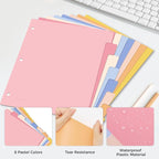 SUNEE 8 Tab Binder Dividers,Plastic Dividers for 3 Ring Binder,3 Ring Binder Dividers with Tabs for School Office Home Supplies,Pastel Color, 1 Set