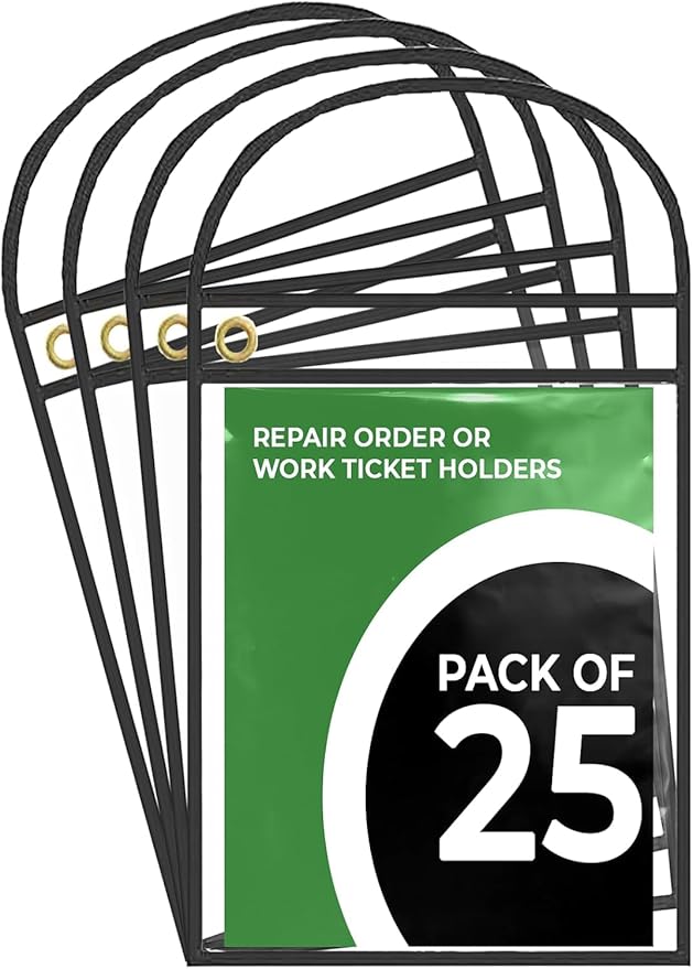MICRO TEC Repair Order/Work Ticket Holders – Heavy-Duty Clear Vinyl Sleeves with Black Handle – 11" x 13" for Automotive Repair Orders, Job Tickets, Documents – Pack of 125 – Clear/Black