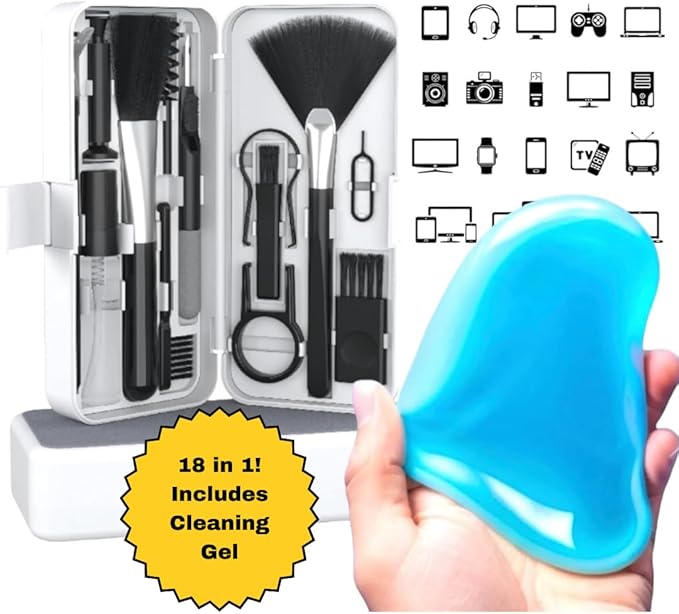 ImmacuKit 18-in-1 Electronic Device Cleaning Kit with Magic Cleaner Gel -Use On Phone, Earbuds, Laptop, Keyboard, Smart Watch, Tablet, PC, Controller, Gaming Console, Remote, Camera, Mouse, Speakers