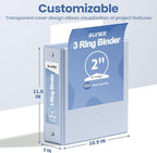 SUNEE 3 Ring Binder 2 Inch 1 Pack, Clear View Binder Three Ring PVC-Free (Fit 8.5x11 Inches) for School or Office Supplies, Haze Blue