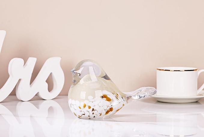 WUBIANJIE Hand Blown Glass Bird Statue Collectible Animal Art Paperweight, Living Room Bedroom Bookshelf Coffee Table Small Ornaments Shelf Home Decoration (Yellow)