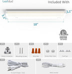 Leetdud LED Under Cabinet Lighting Hardwired or Plug in, 18 Inch 9W, Dimmable 5 Color 2700K/3000K/3500K/4000K/5000K, Linkable Eyes Care Design Counter Lights for Kitchen, Sink, ETL Listed, White