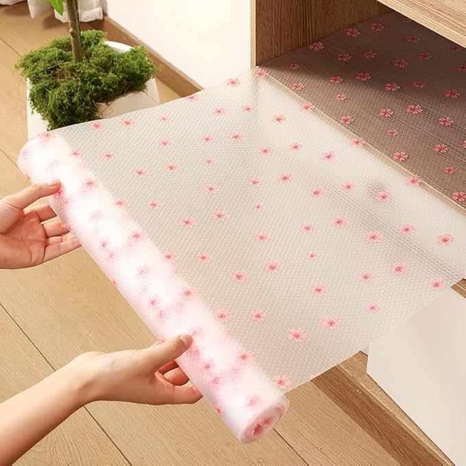 Cherry Blossom Shelf Liner - Non-Adhesive Drawer & Cabinet Liner, Non-Slip Waterproof Kitchen Shelf Paper,Pink Decorative Floral Refrigerator Liner, Easy to Cut & Clean