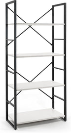 CAPHAUS 4 Tier Bookshelf, 24 Inch Width Free Standing Shelf, Bookcase Shelf Storage Organizer, Industrial Book Shelves for Home Office, Living Room, Kitchen, White Shelves & Metal Frame
