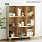 IOTXY Open Cube Low Bookcase - 3-Tier Freestanding Storage Display Cabinet Organizer with Legs for Home Office, 9-Cubes Open Shelf Short Bookshelf, Oak