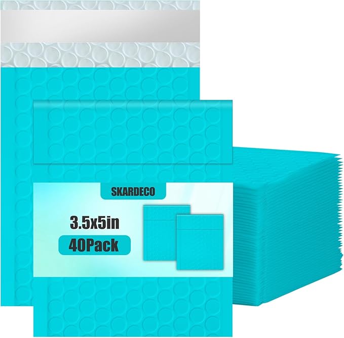 skardeco Bubble Mailers 3.5x5 inch 40Pack Teal Bubble Mailers Self-Seal Padded Mailing Envelopes Bubble Opaque Padded Mailer for Small Businesses to Package and Mail Jewelry Cosmetics#0000