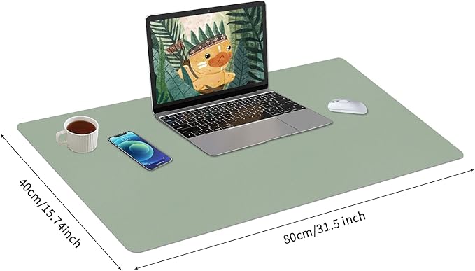 Bloss Leather Desk Mat, Large Mouse Pad, Non-Slip Desk Protector Mat, Leather Desk Blotter, Waterproof Desk Pad for Office Home Decor/Grey Green(31.5×15.7 Inches)