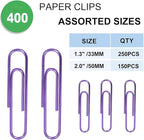 Vinaco Purple Paper Clips, 400PCS Medium & Jumbo (1.3 & 2 inch) Durable, Rustproof Coated Paper Clips for Office & School Document Organizing