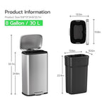 PayLessHere 8 Gallon (30L) Stainless Steel Trash Can with Lid - Removable Inner Bucket, Foot Pedal, Soft Close for Office, Home, Kitchen